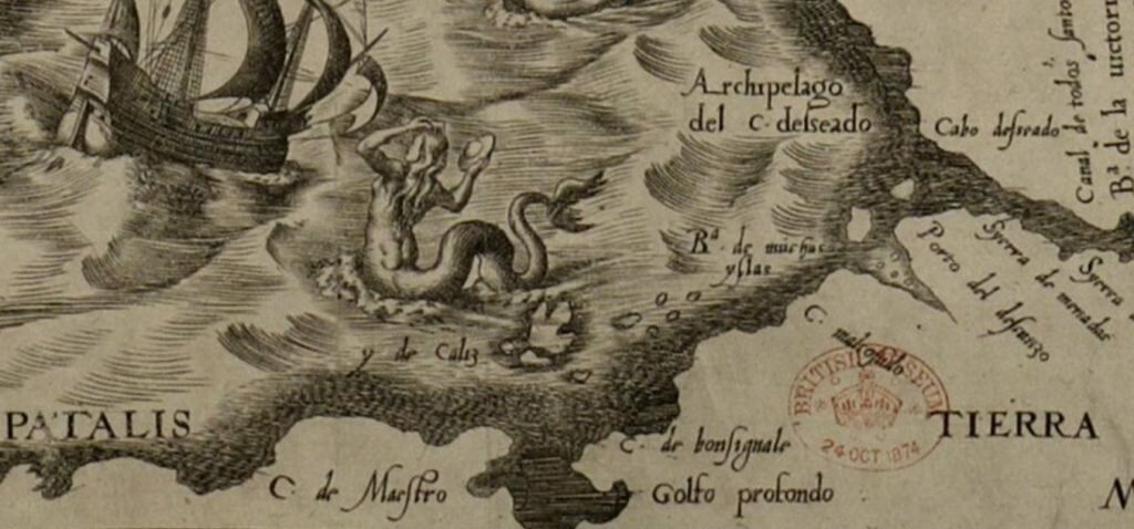 Удивительная находка ученых: на старой карте мира найдена русалка, которая держит в руках корабль пришельцев 