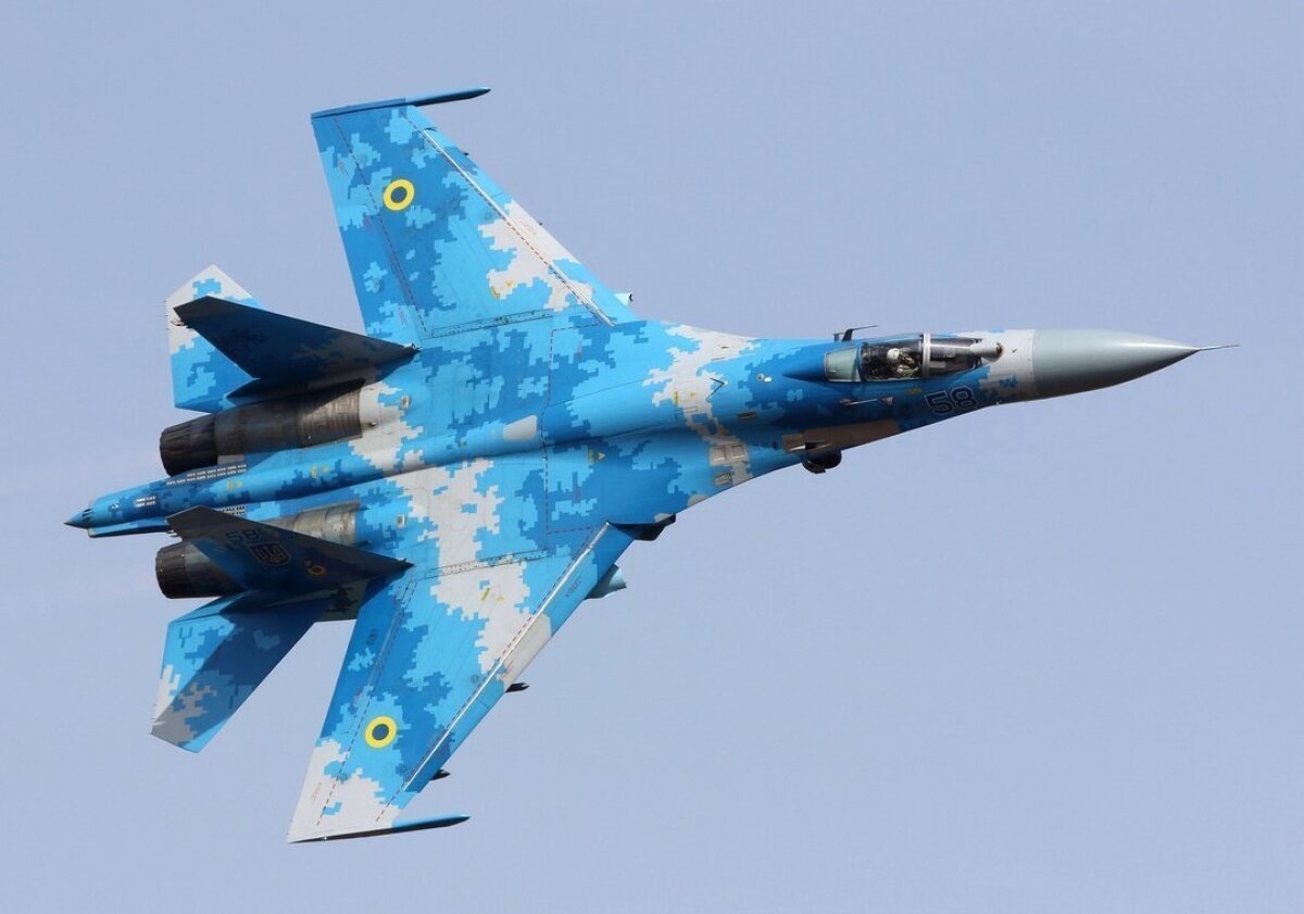 Су-27 ВВС Украины сбил дорожный знак и едва не протаранил полицейскую машину - видео