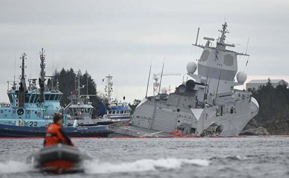 В Сети показали затопленный норвежский фрегат после столкновения с танкером