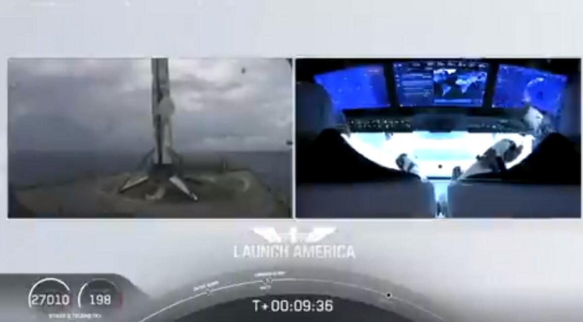 Видео приземления первой ступени ракеты-носителя Falcon 9 в Атлантике