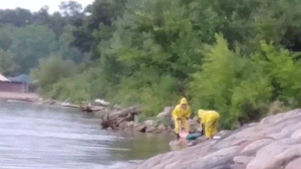 В Миннесоте люди в желтых костюмах вытащили из воды существо, которое напоминает русалку – кадры 