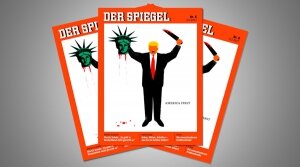 трамп, статуя свободы, обложка, меркель, der spiegel, мусульманский запрет, кровь, протесты, иски