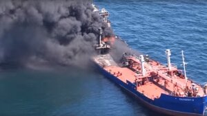 каспийское море, танкер, пожар, россия, видео, мчс, азербайджан 