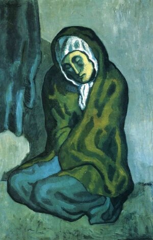 Пабло Пикассо, "Нищенка, сидящая на корточках", пейзаж, художник, композиция, старуха, картина, шедевр, Кеннет Браммел, Художественный институт, произведение