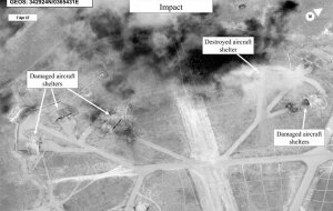 спутниковые снимки, Сирия, война в Сирии, авиабаза Шайрат, крылатые ракеты, США, Томагавк